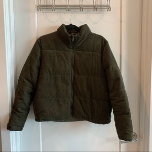 Brandy Melville Green Corduroy Cropped Puffer Jacket